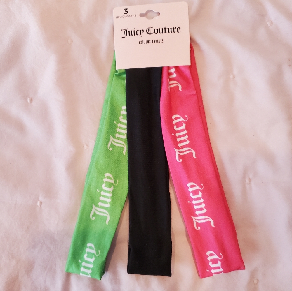 💕💖NWT Juicy couture 3-pack headband headwraps Green pink black